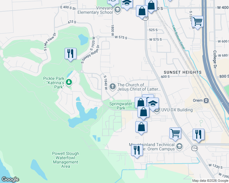 map of restaurants, bars, coffee shops, grocery stores, and more near 1810 West 800 South in Orem