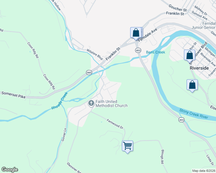 map of restaurants, bars, coffee shops, grocery stores, and more near 294 Glessner Road in Johnstown