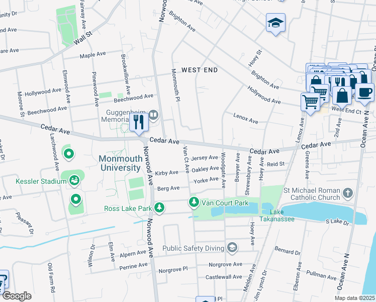 map of restaurants, bars, coffee shops, grocery stores, and more near 745 Van Court Avenue in Long Branch