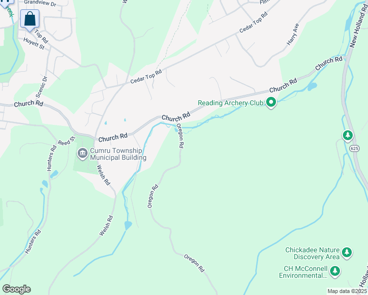 map of restaurants, bars, coffee shops, grocery stores, and more near 68 Oregon Road in Mohnton