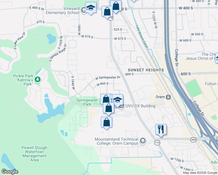 map of restaurants, bars, coffee shops, grocery stores, and more near 870 1590 West in Orem