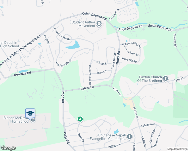 map of restaurants, bars, coffee shops, grocery stores, and more near 6107 Alleo Lane in Harrisburg