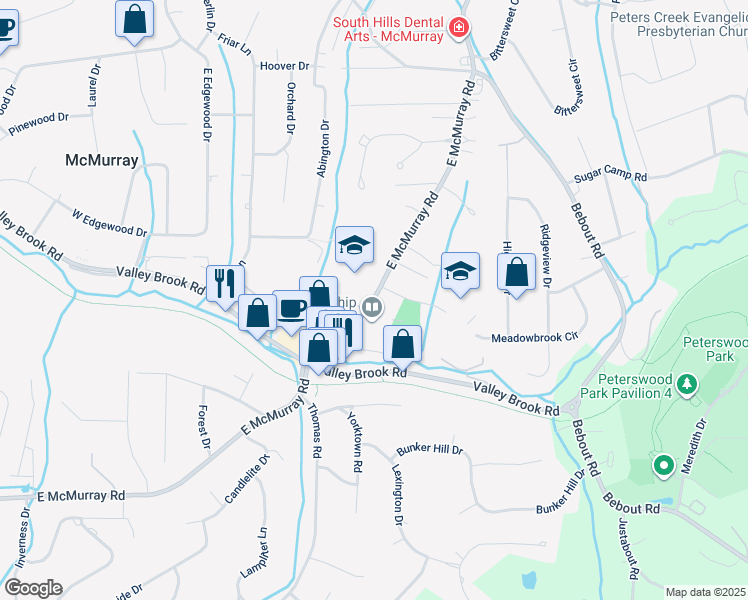 map of restaurants, bars, coffee shops, grocery stores, and more near 626 East McMurray Road in McMurray