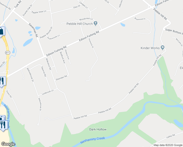 map of restaurants, bars, coffee shops, grocery stores, and more near 104 Pickwick Drive in Doylestown