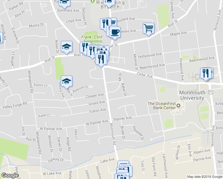 map of restaurants, bars, coffee shops, grocery stores, and more near 41 Mount Drive in West Long Branch