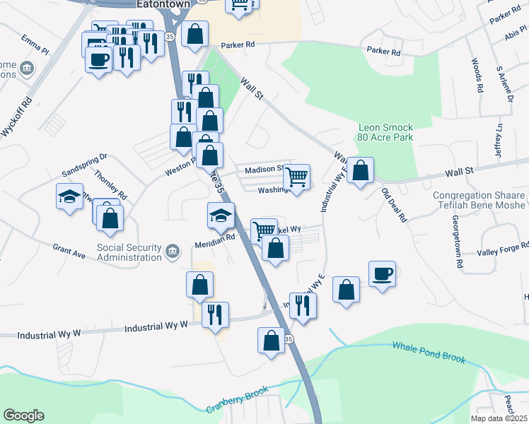 map of restaurants, bars, coffee shops, grocery stores, and more near 212 Mill Pond Way in Eatontown