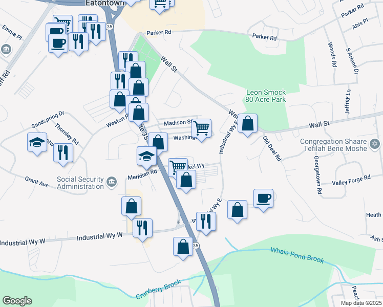 map of restaurants, bars, coffee shops, grocery stores, and more near 151 Industrial Way East in Eatontown