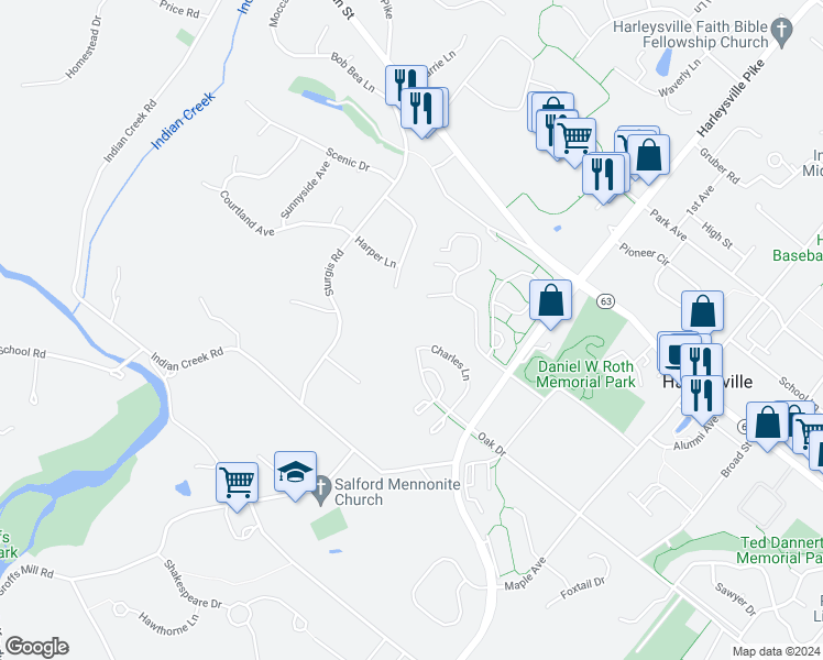 map of restaurants, bars, coffee shops, grocery stores, and more near in Montgomery County