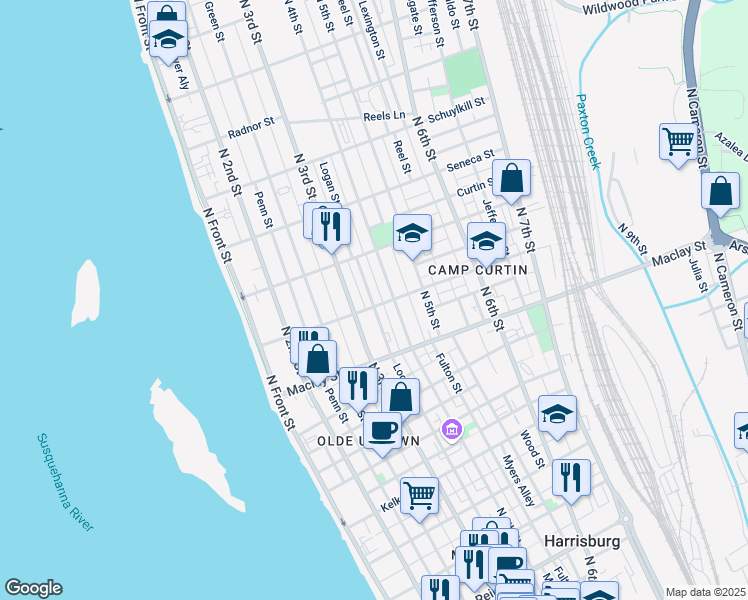 map of restaurants, bars, coffee shops, grocery stores, and more near 330 Woodbine Street in Harrisburg