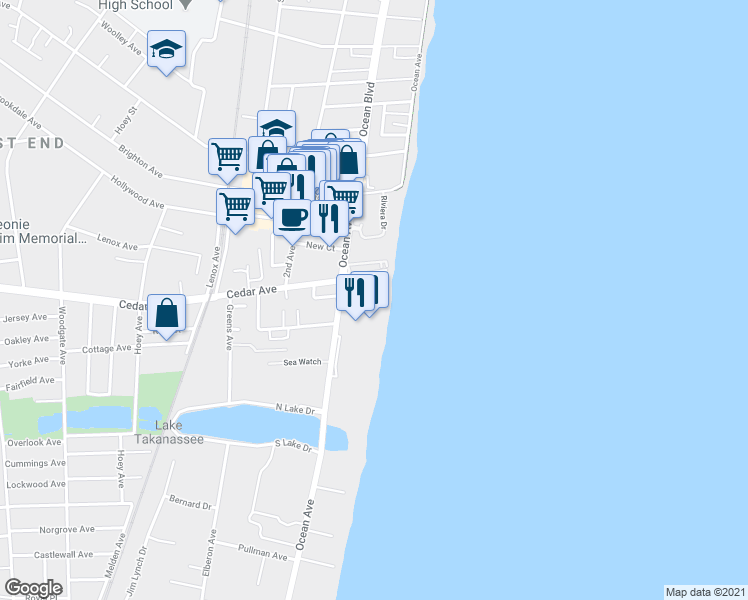 map of restaurants, bars, coffee shops, grocery stores, and more near 24 Waterview in Long Branch