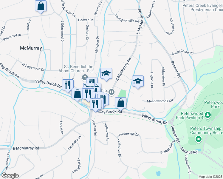 map of restaurants, bars, coffee shops, grocery stores, and more near 264 East McMurray Road in McMurray