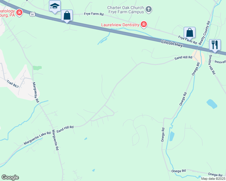 map of restaurants, bars, coffee shops, grocery stores, and more near 227 Sand Hill Road in Greensburg