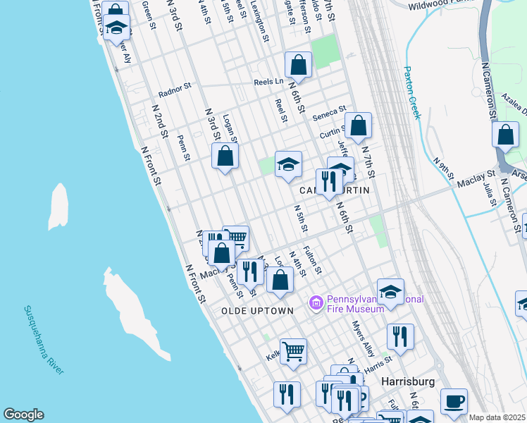 map of restaurants, bars, coffee shops, grocery stores, and more near 334 Woodbine Street in Harrisburg