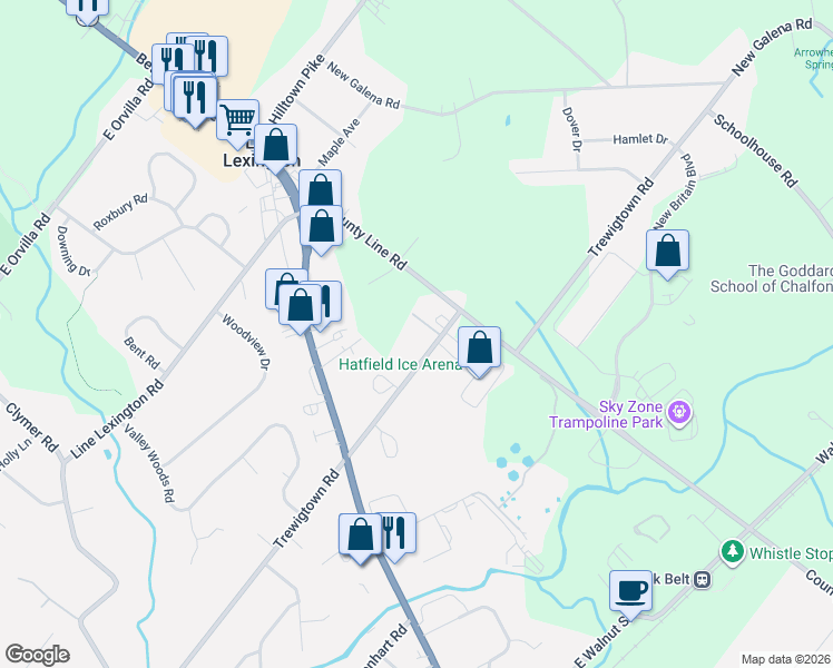 map of restaurants, bars, coffee shops, grocery stores, and more near 3420 Trewigtown Road in Line Lexington