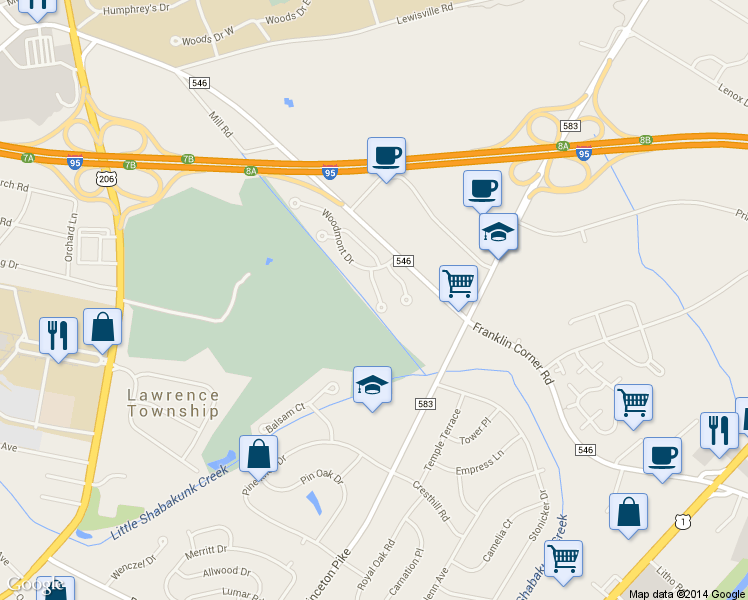 map of restaurants, bars, coffee shops, grocery stores, and more near 17 Marvin Court in Trenton