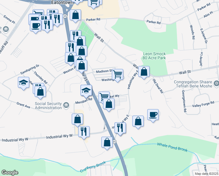 map of restaurants, bars, coffee shops, grocery stores, and more near 151 Industrial Way East in Eatontown