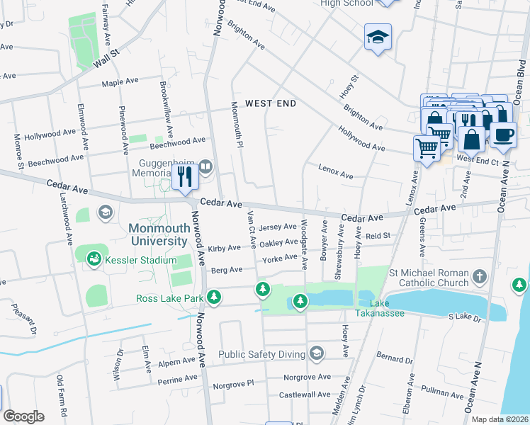 map of restaurants, bars, coffee shops, grocery stores, and more near 745 Van Court Avenue in Long Branch