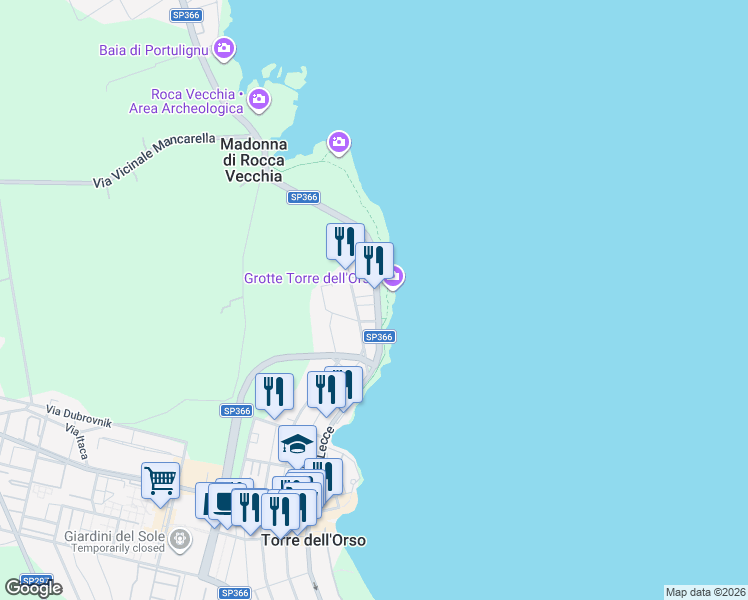 map of restaurants, bars, coffee shops, grocery stores, and more near 8 Via Francesco Petrarca in Torre Dell'Orso