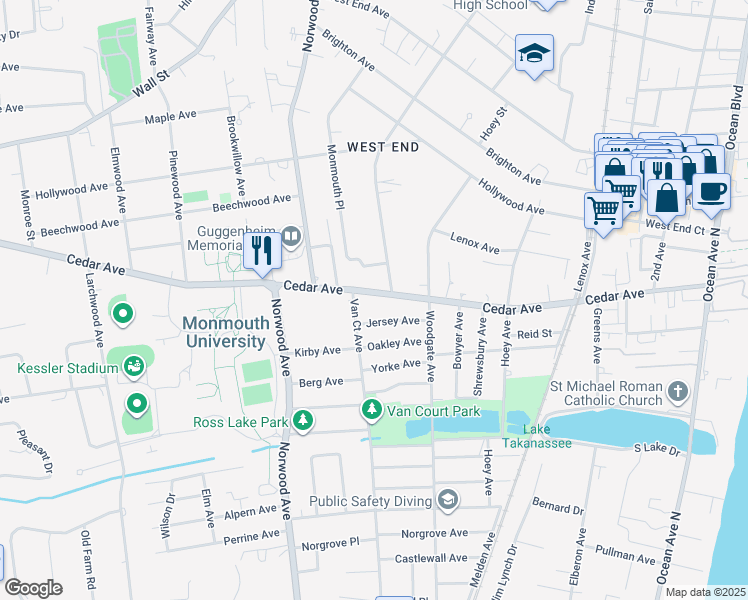 map of restaurants, bars, coffee shops, grocery stores, and more near 745 Van Court Avenue in Long Branch