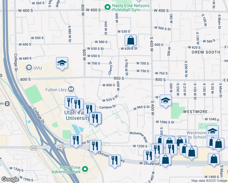 map of restaurants, bars, coffee shops, grocery stores, and more near 881 South 635 West in Orem