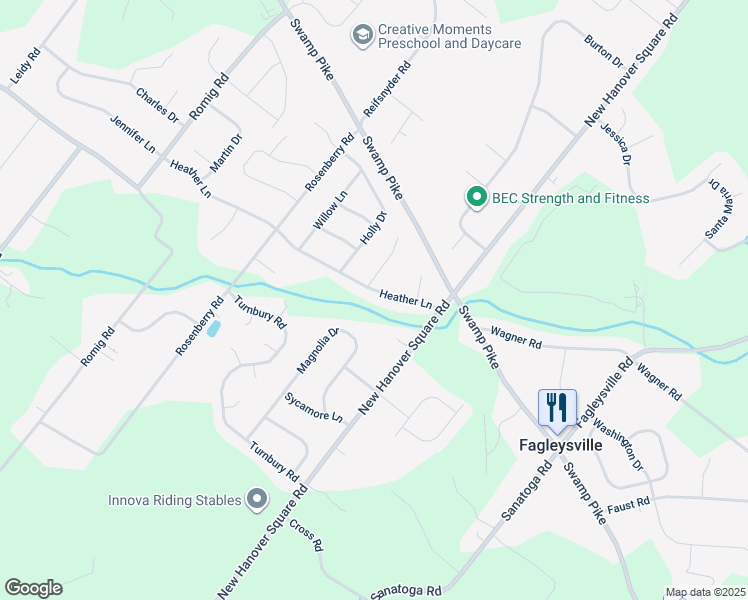map of restaurants, bars, coffee shops, grocery stores, and more near 2356 Heather Lane in Gilbertsville