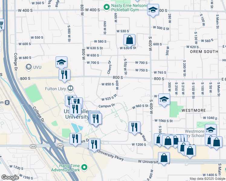 map of restaurants, bars, coffee shops, grocery stores, and more near 881 South 635 West in Orem