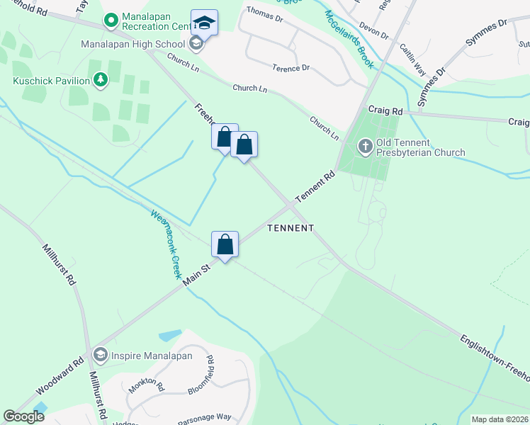 map of restaurants, bars, coffee shops, grocery stores, and more near 409 Main Street in Manalapan Township