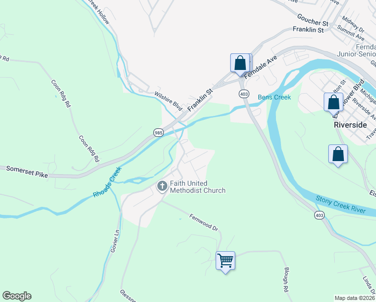 map of restaurants, bars, coffee shops, grocery stores, and more near 294 Glessner Road in Johnstown