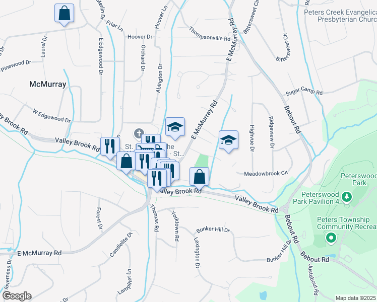 map of restaurants, bars, coffee shops, grocery stores, and more near 626 East McMurray Road in McMurray