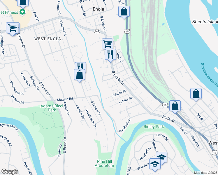 map of restaurants, bars, coffee shops, grocery stores, and more near 19 Monroe Street in Enola
