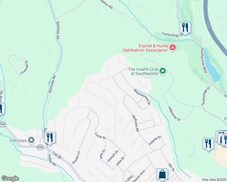 map of restaurants, bars, coffee shops, grocery stores, and more near 1452 Network Drive in Canonsburg