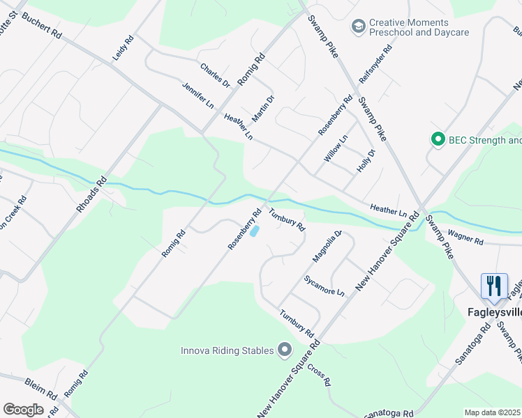 map of restaurants, bars, coffee shops, grocery stores, and more near 2550 Rosenberry Road in Gilbertsville