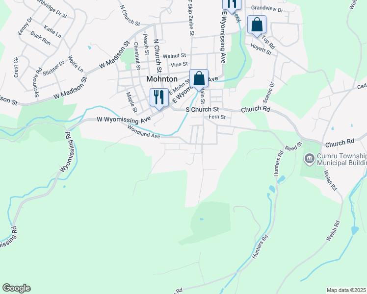 map of restaurants, bars, coffee shops, grocery stores, and more near 220 Main Street in Mohnton