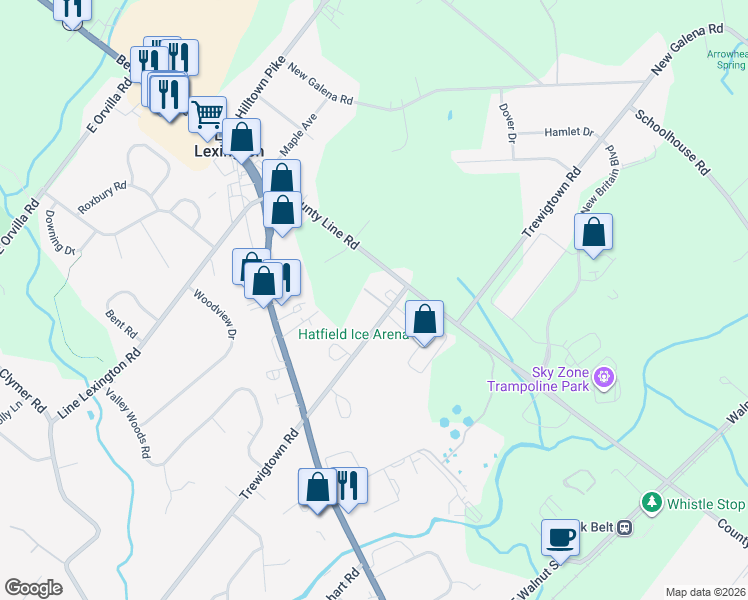map of restaurants, bars, coffee shops, grocery stores, and more near 3420 Trewigtown Road in Colmar
