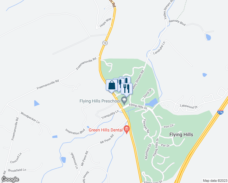 map of restaurants, bars, coffee shops, grocery stores, and more near 5 Olympic Drive in Reading