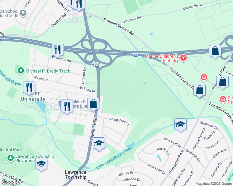 map of restaurants, bars, coffee shops, grocery stores, and more near 2170 Lawrenceville Road in Lawrence Township