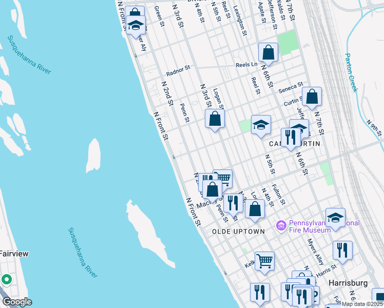 map of restaurants, bars, coffee shops, grocery stores, and more near 2245 North 2nd Street in Harrisburg