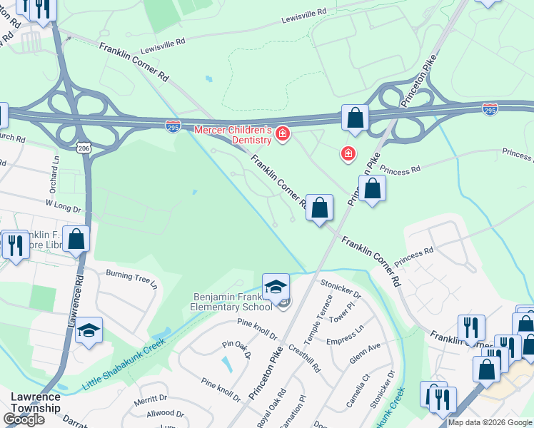 map of restaurants, bars, coffee shops, grocery stores, and more near 17 Marvin Court in Trenton