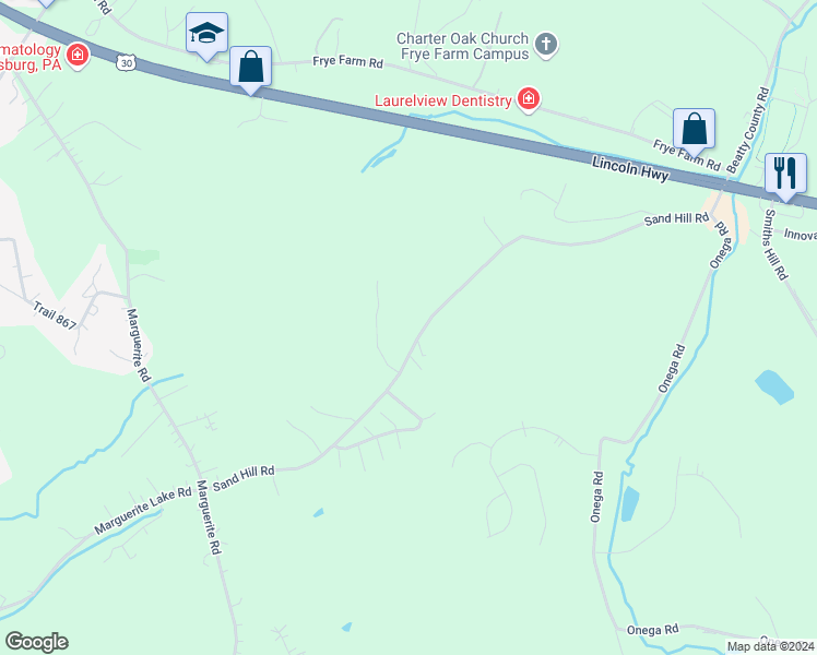 map of restaurants, bars, coffee shops, grocery stores, and more near 227 Sand Hill Road in Greensburg