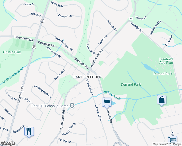 map of restaurants, bars, coffee shops, grocery stores, and more near 184 Dutch Lane Road in Freehold