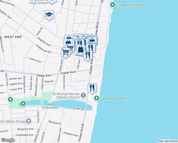 map of restaurants, bars, coffee shops, grocery stores, and more near 2 Waterview in Long Branch