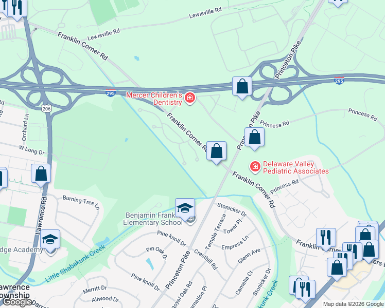 map of restaurants, bars, coffee shops, grocery stores, and more near 38 Morton Court in Trenton