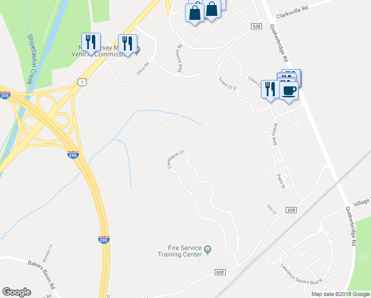 map of restaurants, bars, coffee shops, grocery stores, and more near 128 Fountayne Lane in Lawrence Township