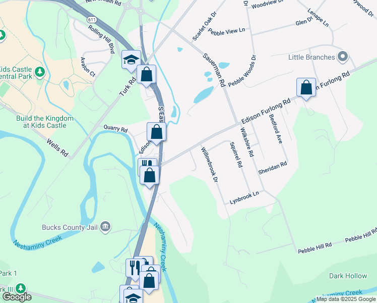 map of restaurants, bars, coffee shops, grocery stores, and more near 137 Edison Furlong Road in Doylestown