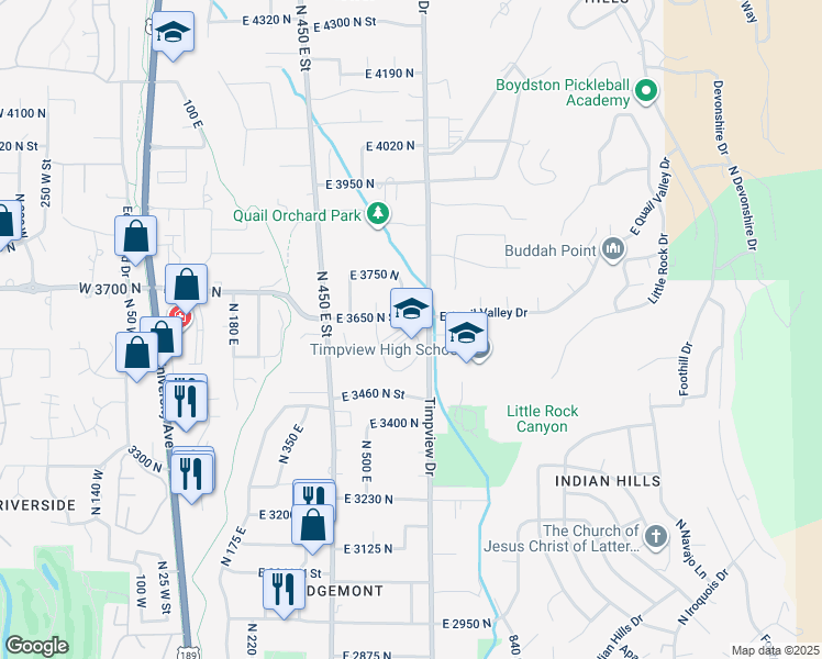 map of restaurants, bars, coffee shops, grocery stores, and more near 566 East 3650 North Street in Provo