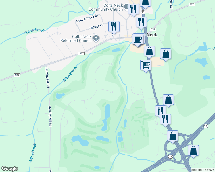 map of restaurants, bars, coffee shops, grocery stores, and more near 1 Comstock Lane in Colts Neck