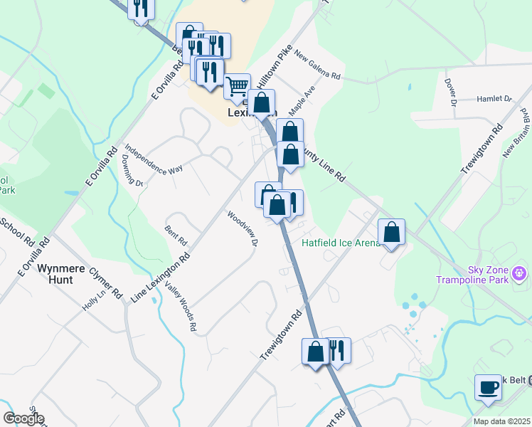 map of restaurants, bars, coffee shops, grocery stores, and more near 808 Pennsylvania 309 in Colmar