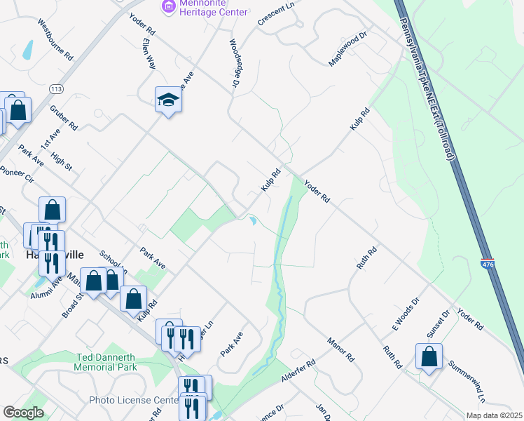 map of restaurants, bars, coffee shops, grocery stores, and more near 360 Indian Crest Way in Harleysville