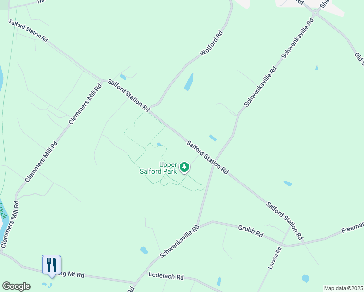 map of restaurants, bars, coffee shops, grocery stores, and more near 643 Salford Station Road in Schwenksville