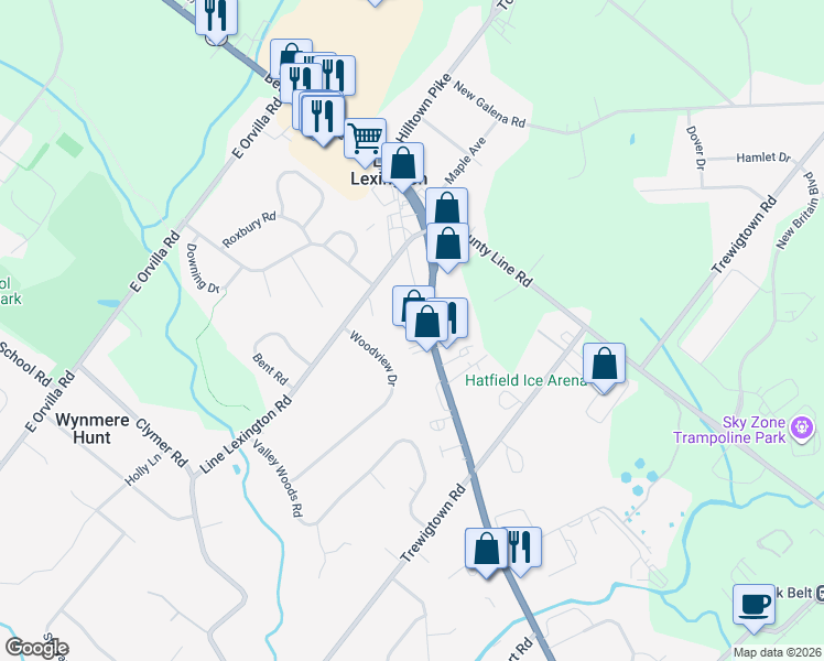 map of restaurants, bars, coffee shops, grocery stores, and more near 808 Pennsylvania 309 in Colmar